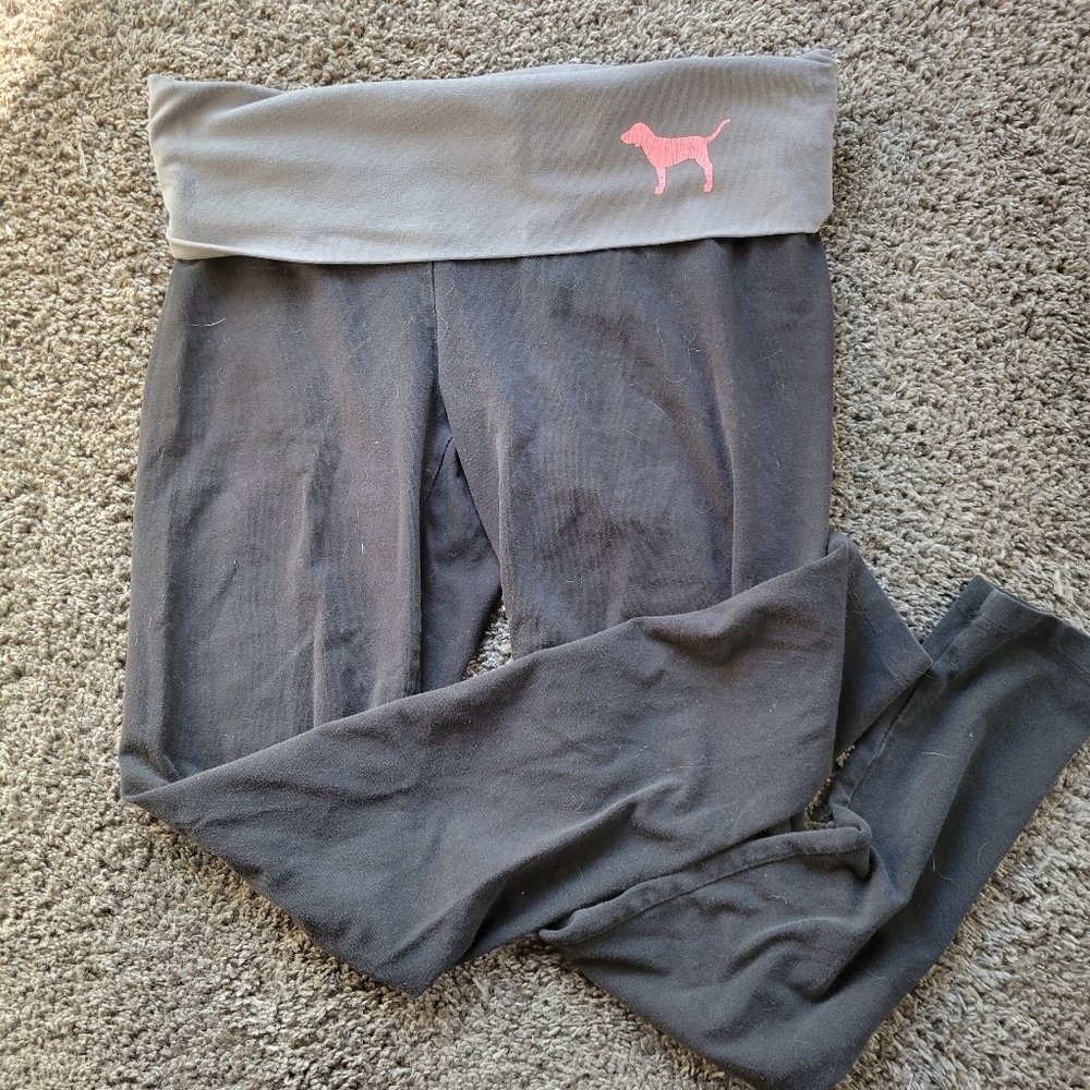 Victoria’s Secret Pink Yoga Leggings Love Pink Woman's Size Medium Black Grey